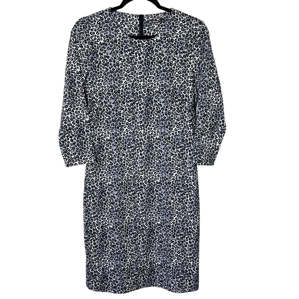 J. McLaughlin Black Gray Leopard Print Dress Catalina Cloth 3/4 Sleeves Sz Small